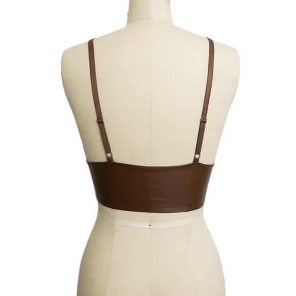 Faux Leather Longline Bralette Top Size M Dark Brown NWT - Picture 4 of 10